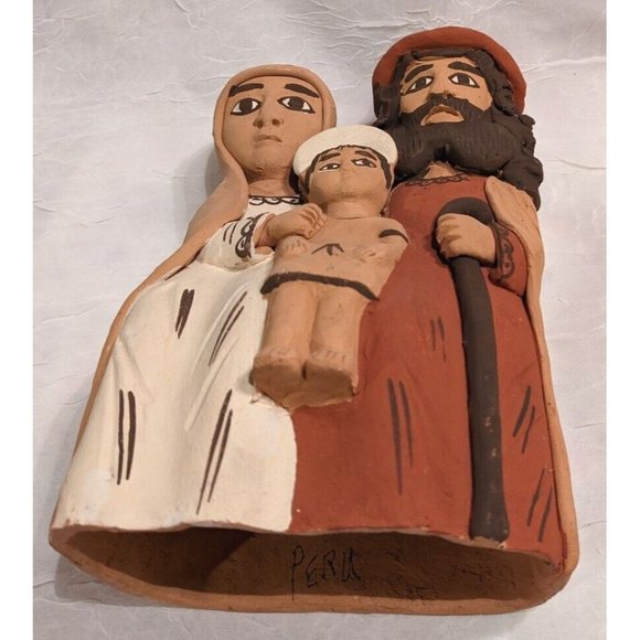 Vtg Pottery Peruvian Clay Folk Art Mary Joseph Baby Jesus Nativity Statue 9" - Picture 9 of 16